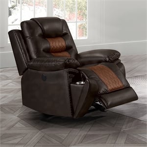 New Classic Furniture Nikko Leather Glider Recliner with Power Footrest in Brown