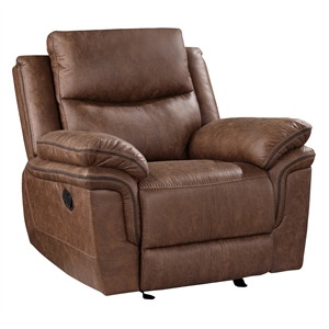 New Classic Furniture Ryland Polyester Fabric Glider Recliner in Brown