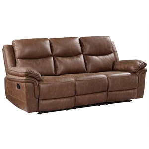 New Classic Furniture Ryland Polyester Fabric Sofa with Dual Recliner in Brown