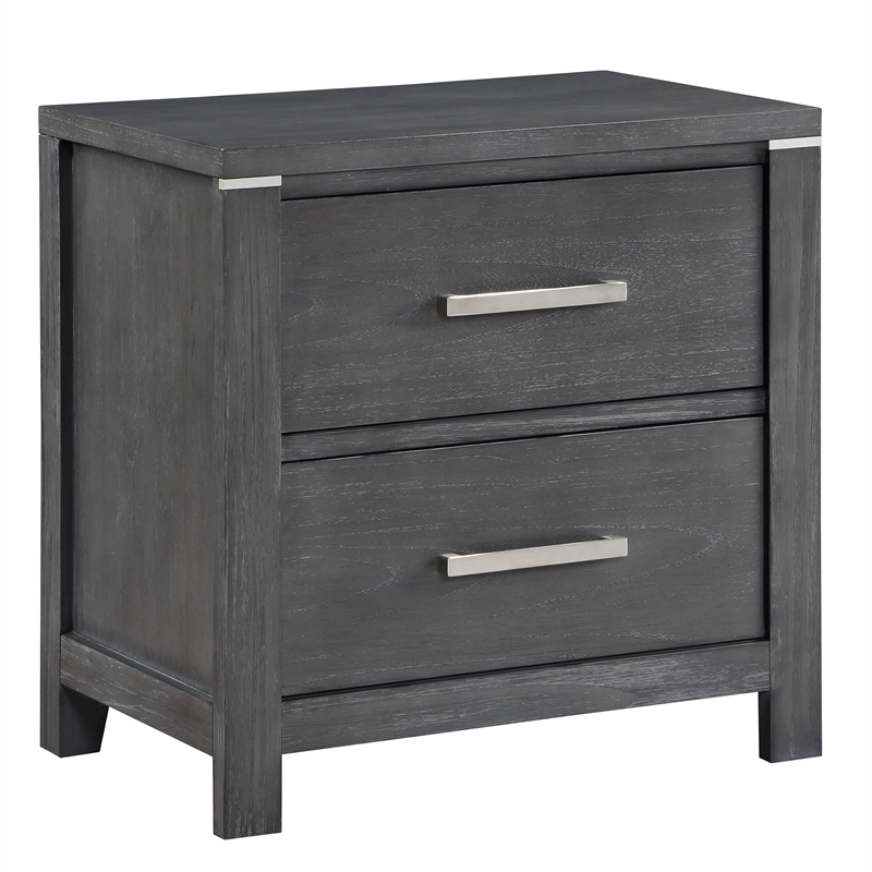 New Classic Furniture Odessa 2-Drawer Solid Wood Nightstand in Charcoal