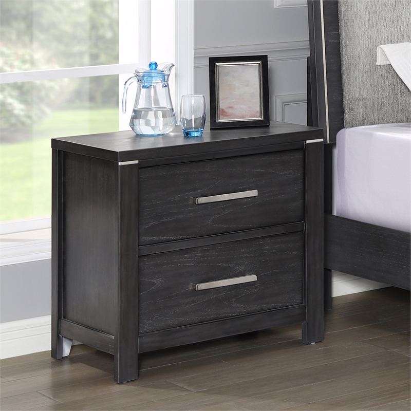 New Classic Furniture Odessa 2-Drawer Solid Wood Nightstand in Charcoal