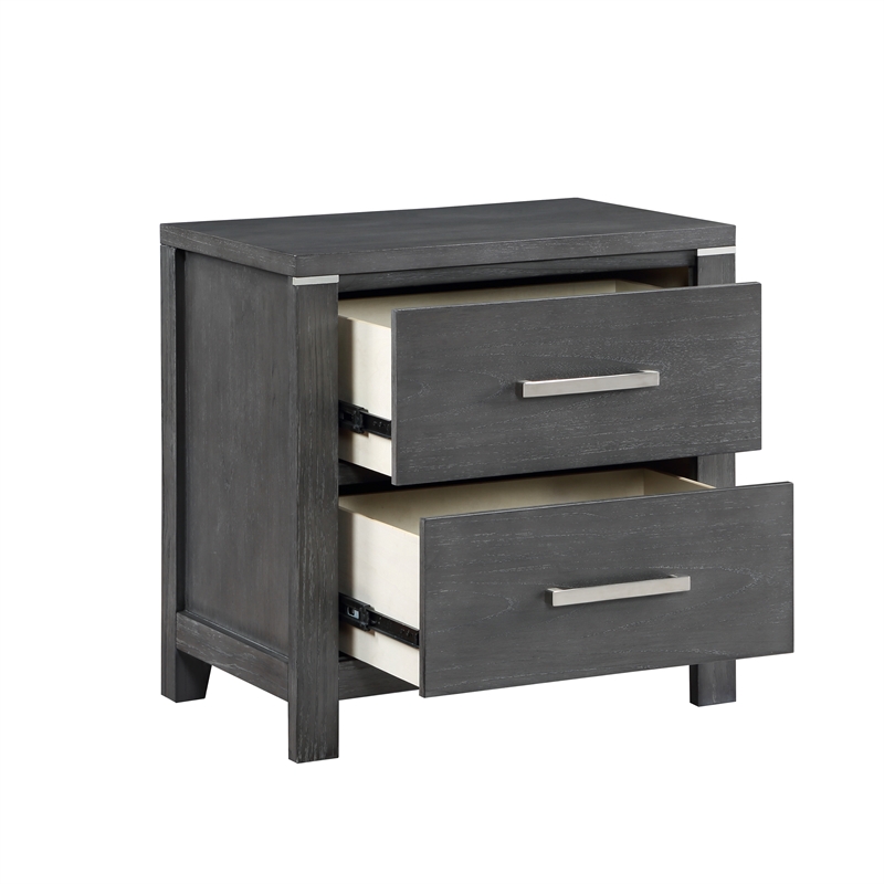 New Classic Furniture Odessa 2-Drawer Solid Wood Nightstand in Charcoal