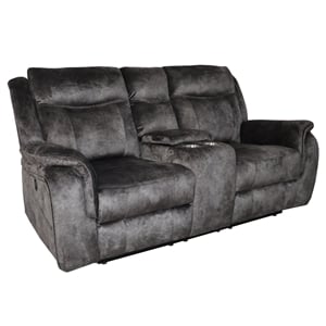 New Classic Furniture Park City Polyester Fabric Power Console Loveseat in Slate