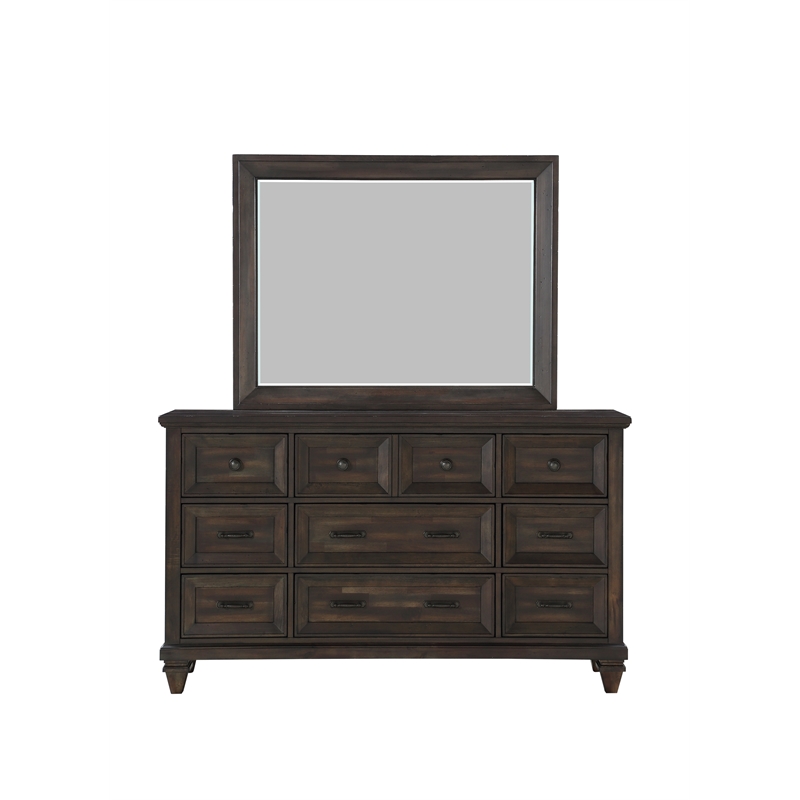New Classic Furniture Sevilla Solid Wood Dresser with Mirror Set in Walnut