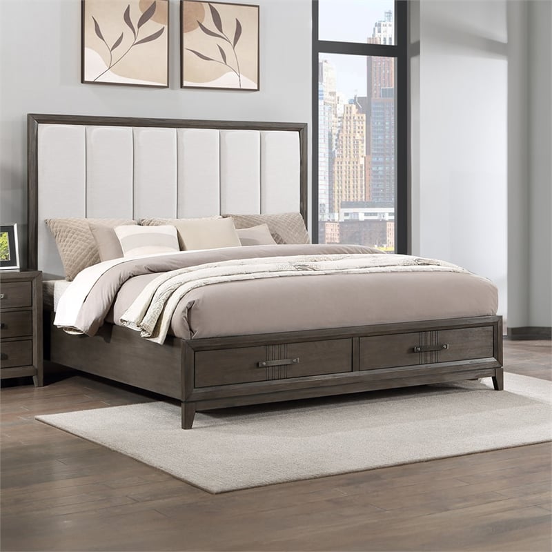New Classic Furniture Landon Solid Wood King Storage Bed in Walnut