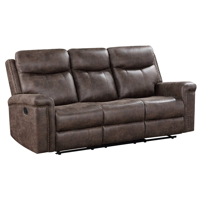 New Classic Furniture Quade Polyester Fabric Sofa with Dual Recliner in Mocha