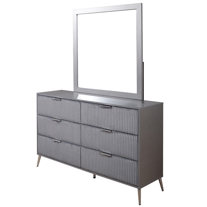 New Classic Furniture Kailani Wood Dresser with Mirror Set in Gray