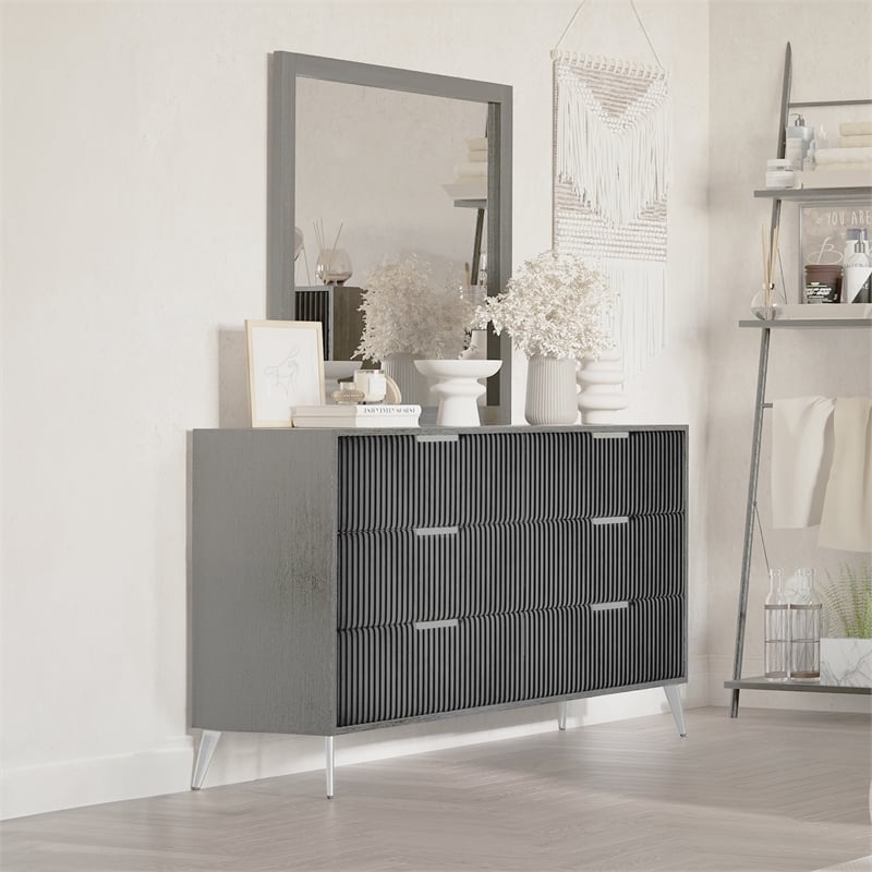 New Classic Furniture Kailani Wood Dresser with Mirror Set in Gray