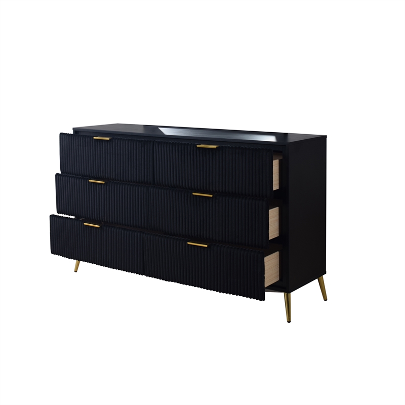 New Classic Furniture Kailani Contemporary Wood 6-Drawer Dresser in Black