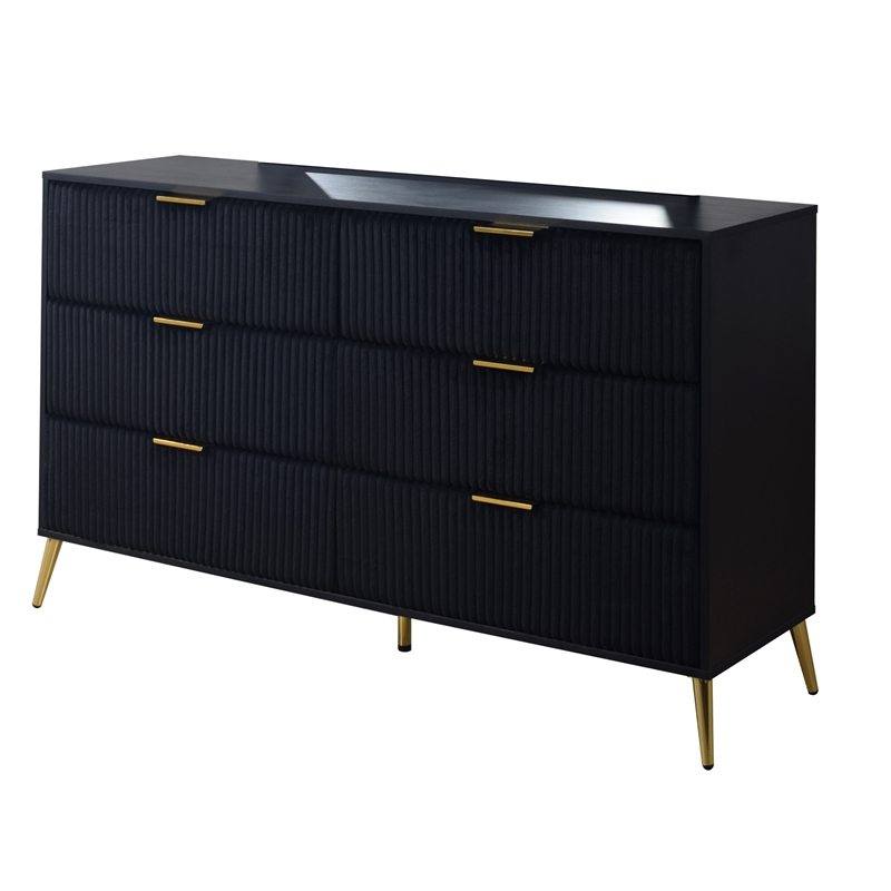 New Classic Furniture Kailani Contemporary Wood 6-Drawer Dresser in Black