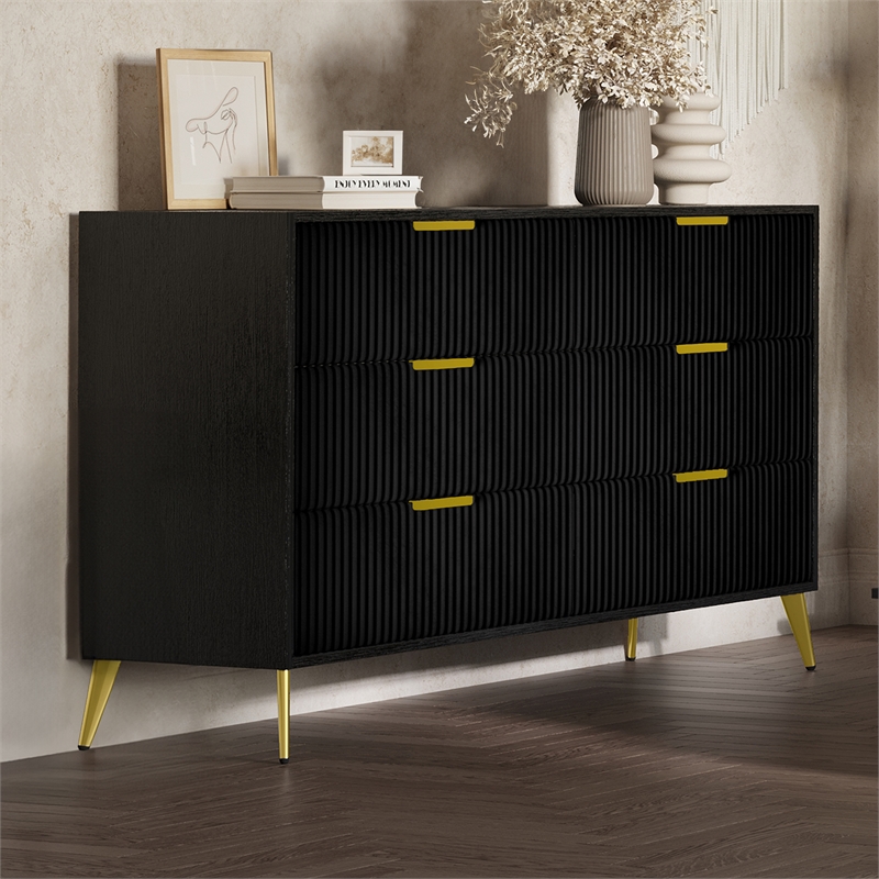 New Classic Furniture Kailani Contemporary Wood 6-Drawer Dresser in Black