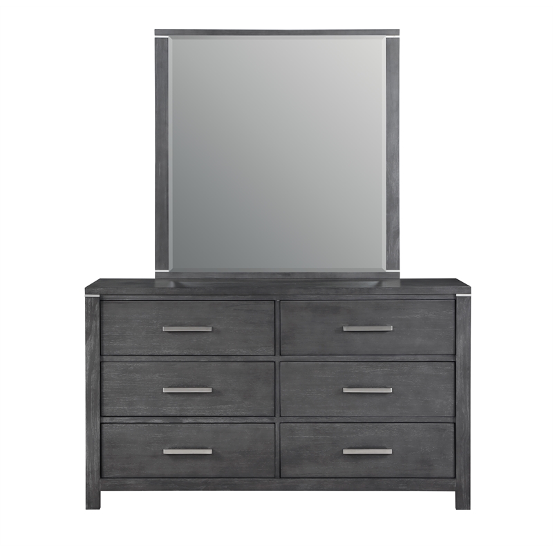 New Classic Furniture Odessa Solid Wood Dresser with Mirror Set in Charcoal