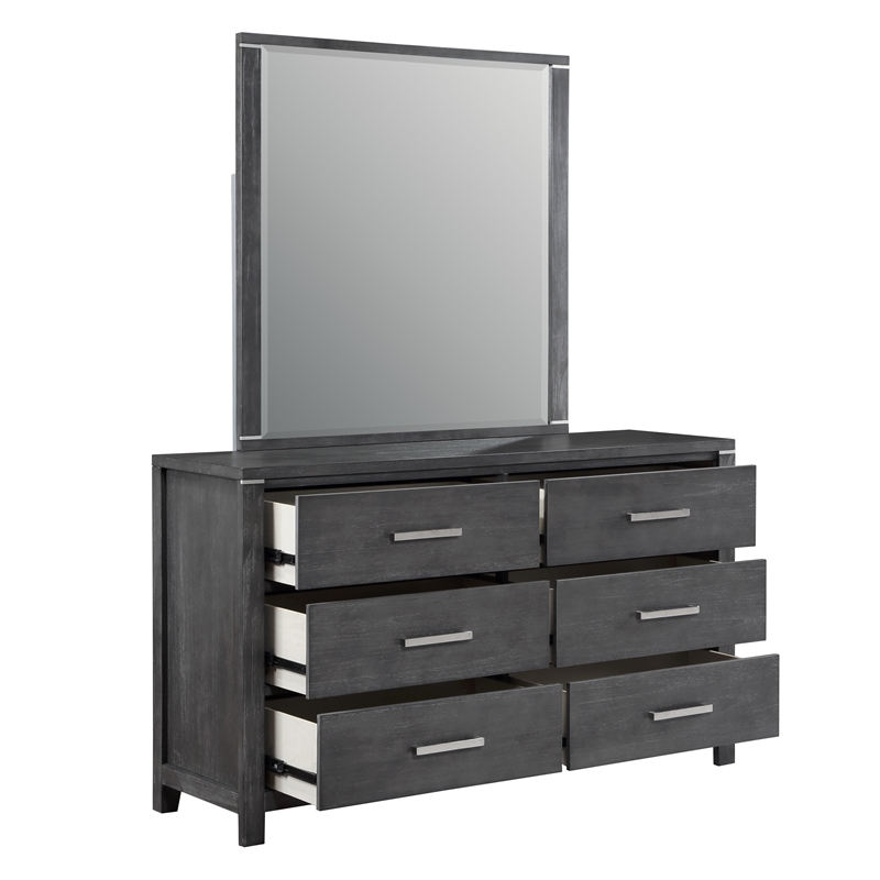 New Classic Furniture Odessa Solid Wood Dresser with Mirror Set in Charcoal