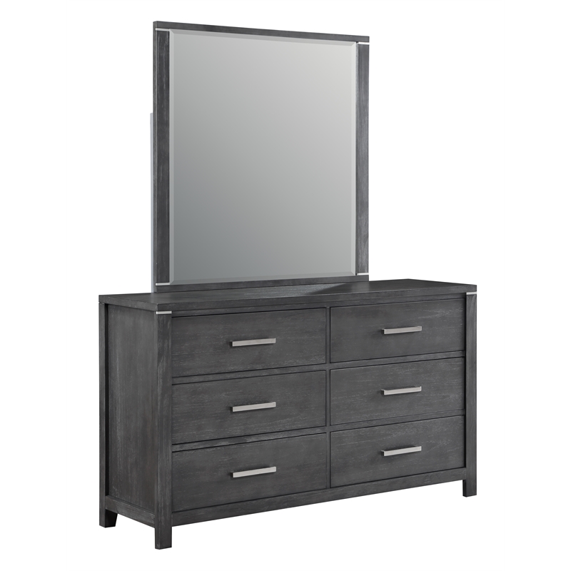 New Classic Furniture Odessa Solid Wood Dresser with Mirror Set in Charcoal