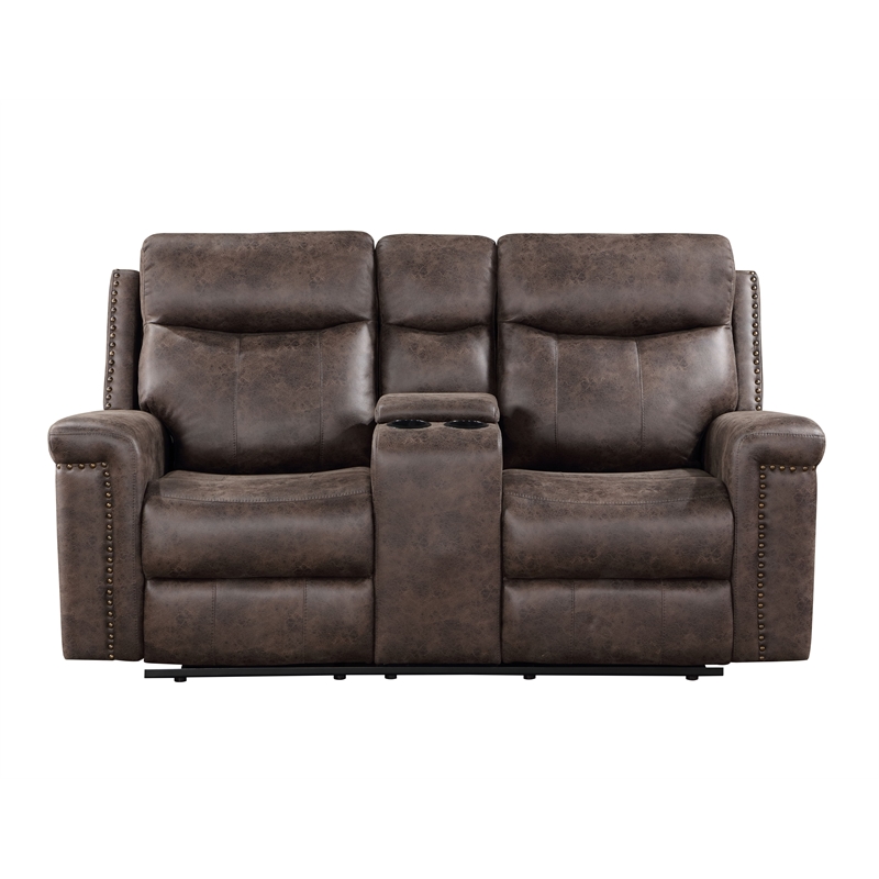New Classic Furniture Quade Polyester Fabric Console Loveseat in Mocha