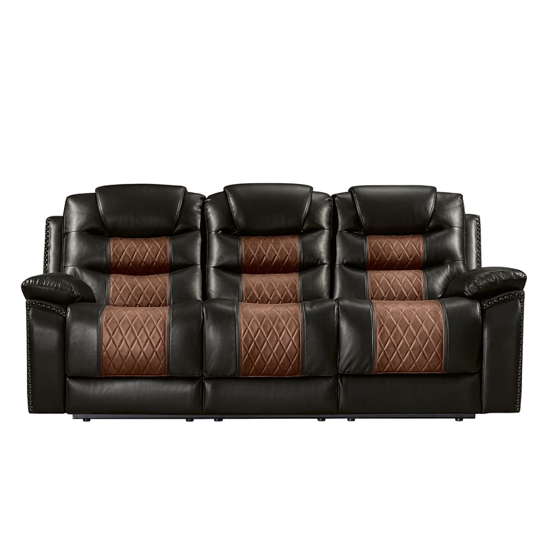 New Classic Furniture Nikko Leather Sofa with Dual Recliner in Brown