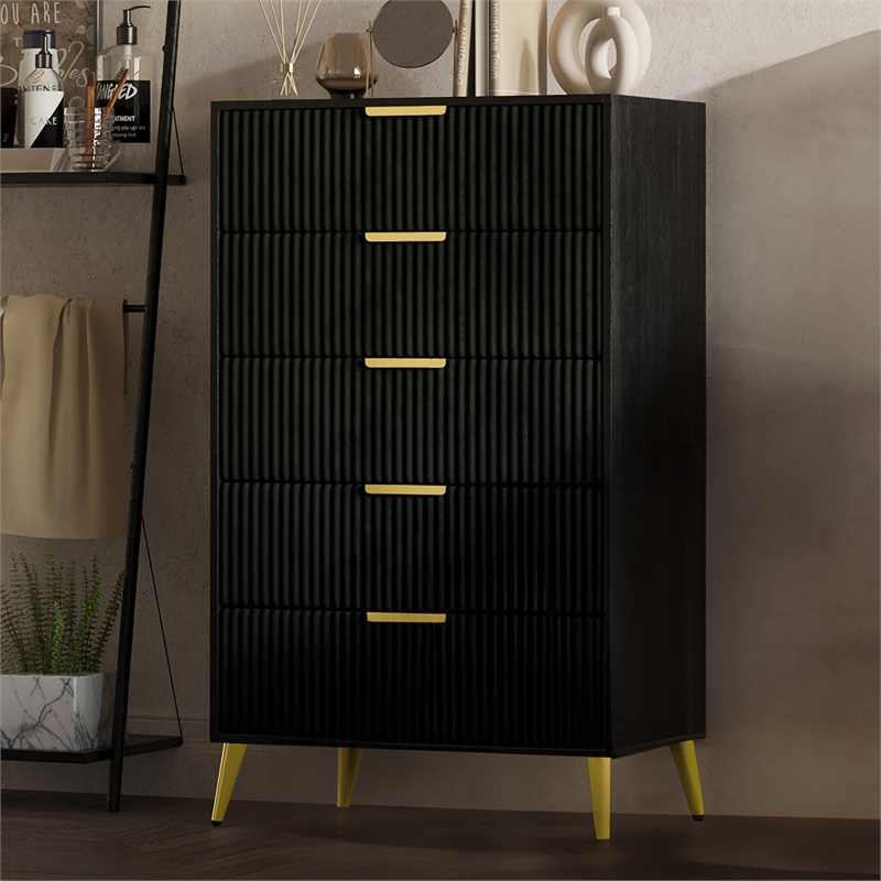 New Classic Furniture Kailani Contemporary Wood 5-Drawer Chest in Black