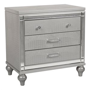 New Classic Furniture Valentine Solid Wood 3-Drawer Nightstand in Silver