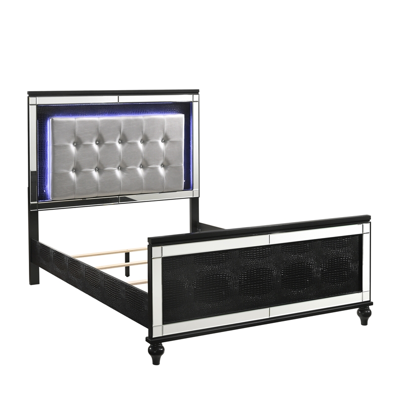 New Classic Furniture Valentine Solid Wood Full Lighted Bed in Black
