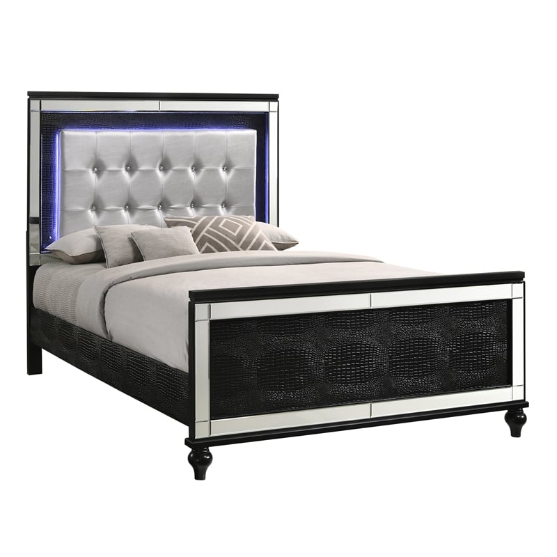 New Classic Furniture Valentine Solid Wood Full Lighted Bed in Black