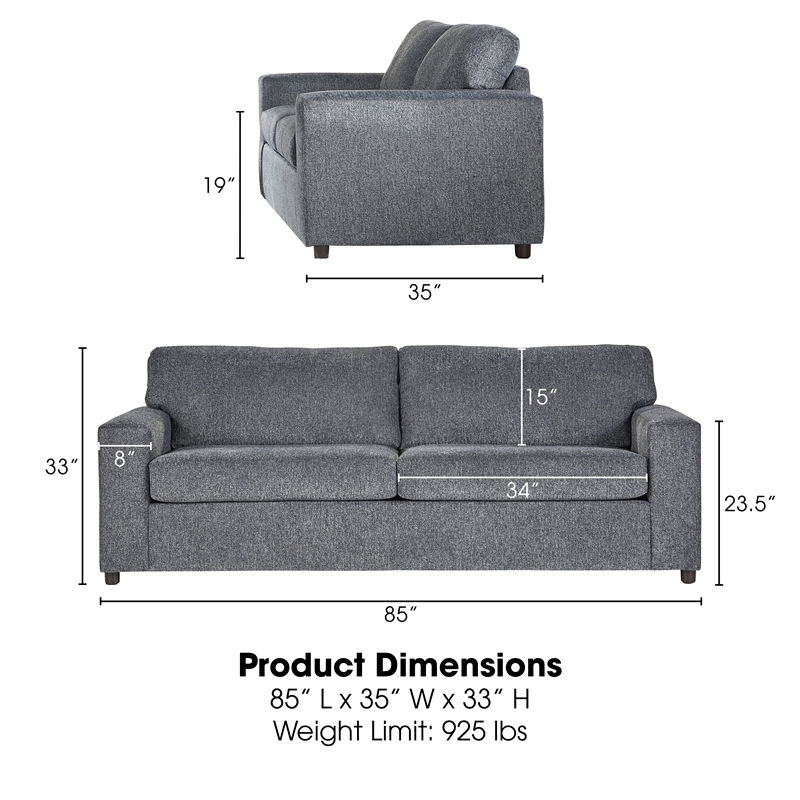 New Classic Furniture Kylo 2 PC Fabric Sofa and Cuddle Chair Set in Ash Gray