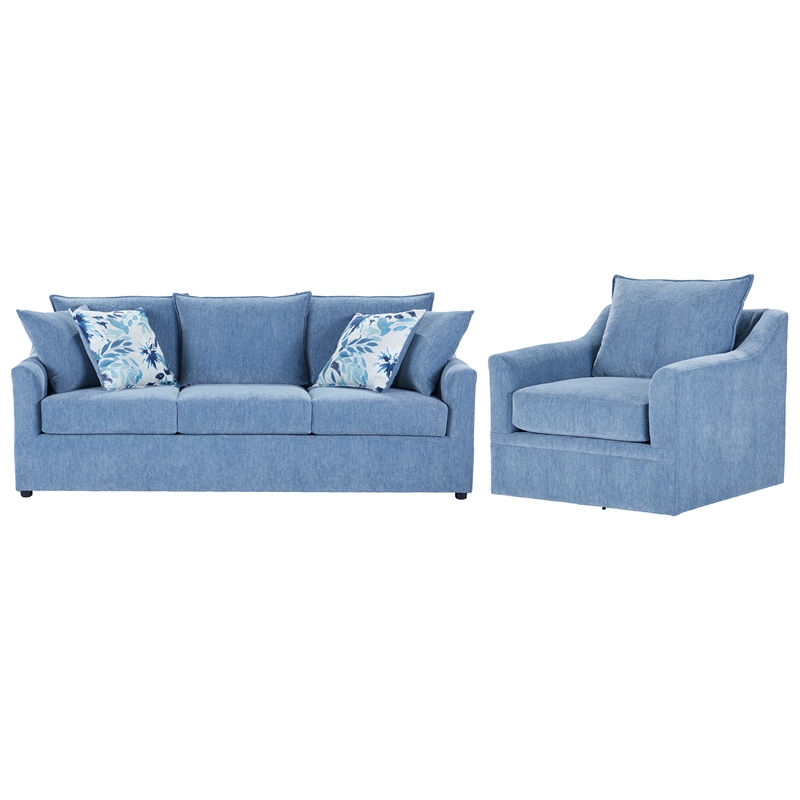 New Classic Furniture Sylvie 2 PC Fabric Sofa and Chair Set in Blue Slate