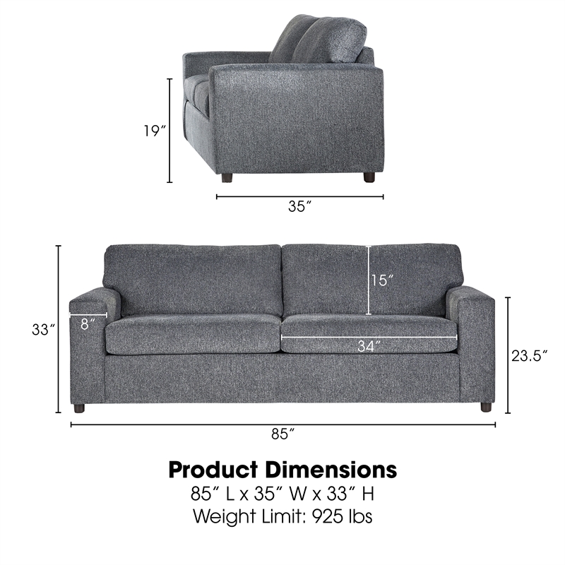 New Classic Furniture Kylo Polyester Fabric 3-Seater Sofa in Ash Gray