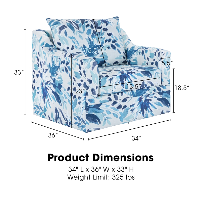 New Classic Furniture Sylvie Polyester Fabric Swivel Chair in Blue and White