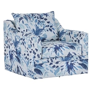 New Classic Furniture Sylvie Polyester Fabric Swivel Chair in Blue and White