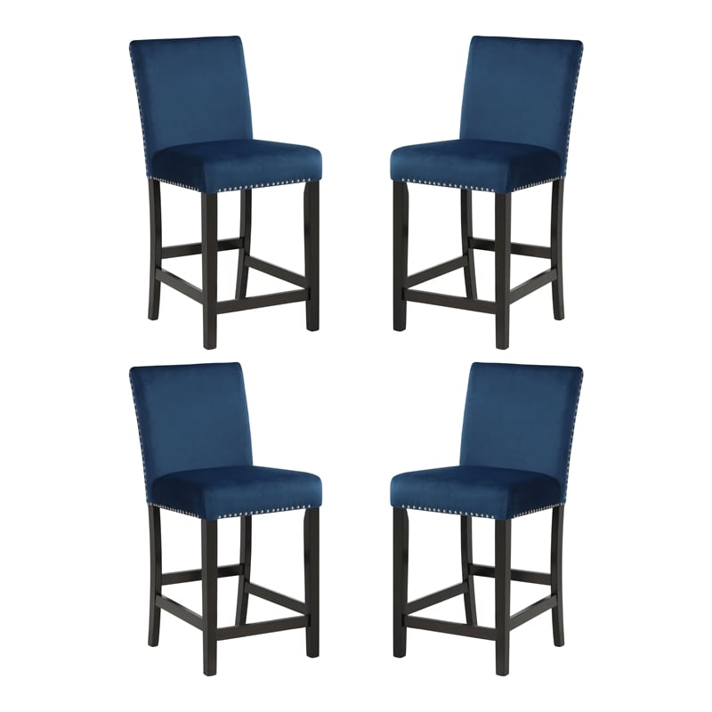 New Classic Furniture Celeste Solid Wood Counter Chairs in Blue (Set of 4)