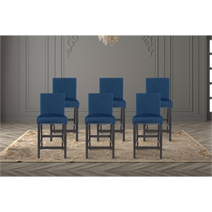 New Classic Furniture Celeste Solid Wood Counter Chairs in Blue (Set of 6)