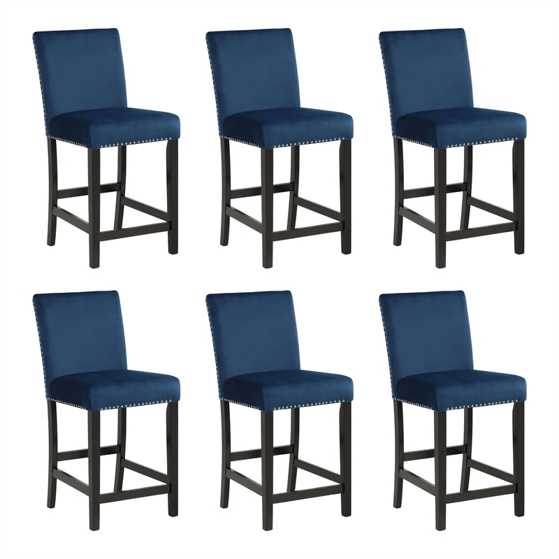 New Classic Furniture Celeste Solid Wood Counter Chairs in Blue (Set of 6)