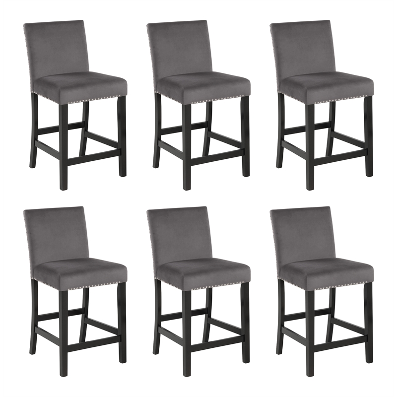 New Classic Furniture Celeste Solid Wood Counter Chairs in Gray (Set of 6)