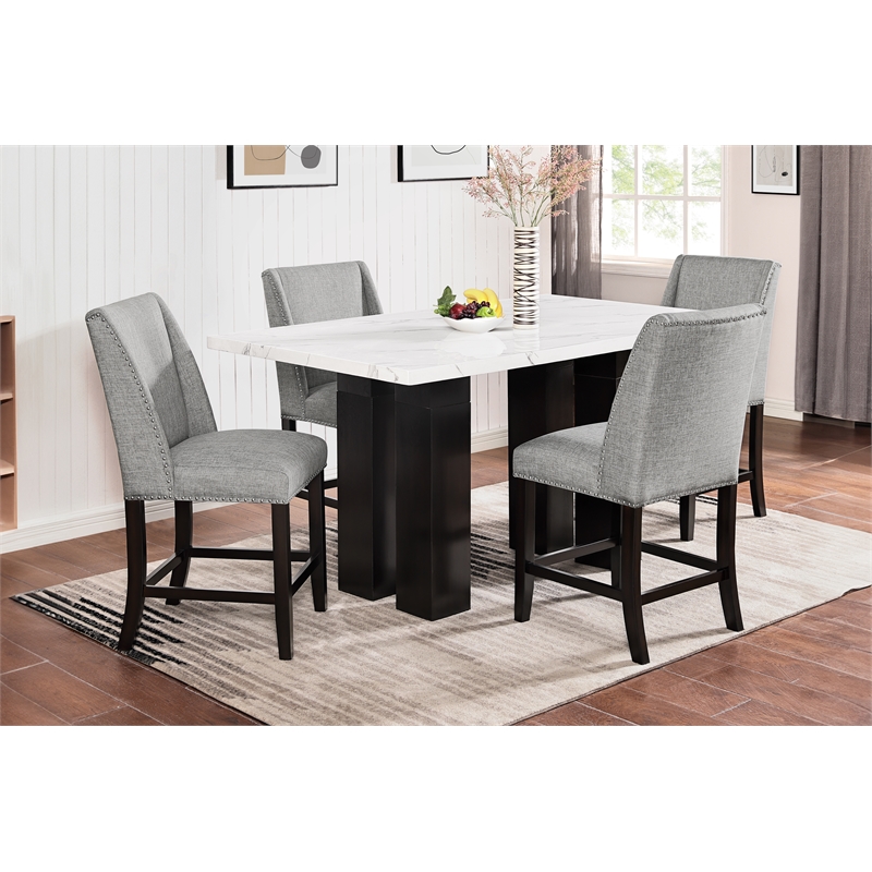 New Classic Furniture Faust 5-Piece Wood Counter Table Set with 4 Chairs in Gray