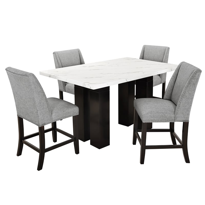 New Classic Furniture Faust 5-Piece Wood Counter Table Set with 4 Chairs in Gray