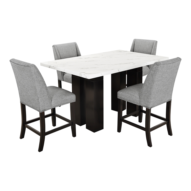 New Classic Furniture Faust 5-Piece Wood Counter Table Set with 4 Chairs in Gray
