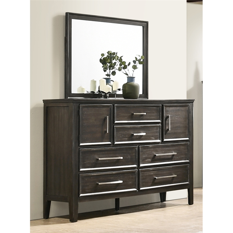 New Classic Furniture Andover Solid Wood 6-Drawers Dresser with Mirror in Nutmeg