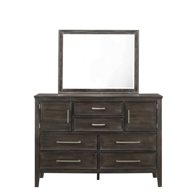 New Classic Furniture Andover Solid Wood 6-Drawers Dresser with Mirror in Nutmeg