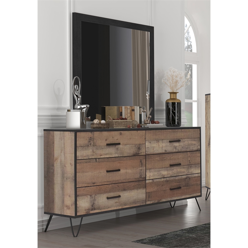 New Classic Furniture Elk River Solid Wood Dressers with Mirror in Rustic White