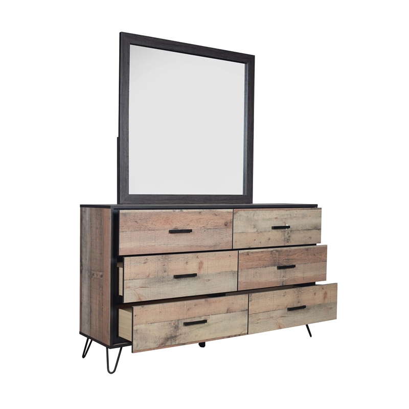 New Classic Furniture Elk River Solid Wood Dressers with Mirror in Rustic White