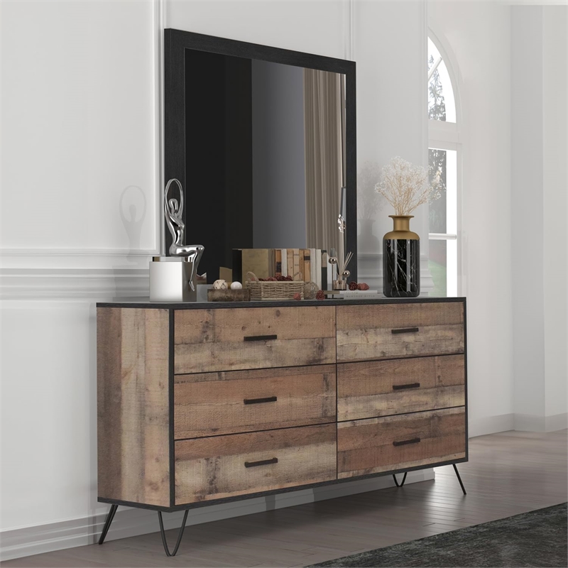 New Classic Furniture Elk River Solid Wood Dressers with Mirror in Rustic White