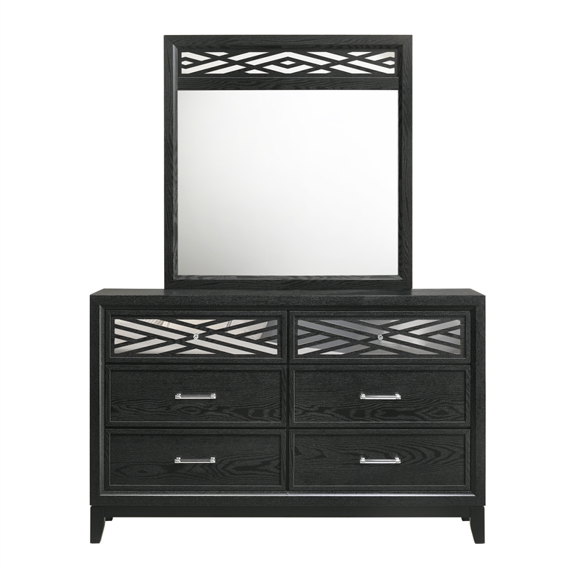 New Classic Furniture Obsidian Solid Wood 6-Drawers Dresser with Mirror in Black