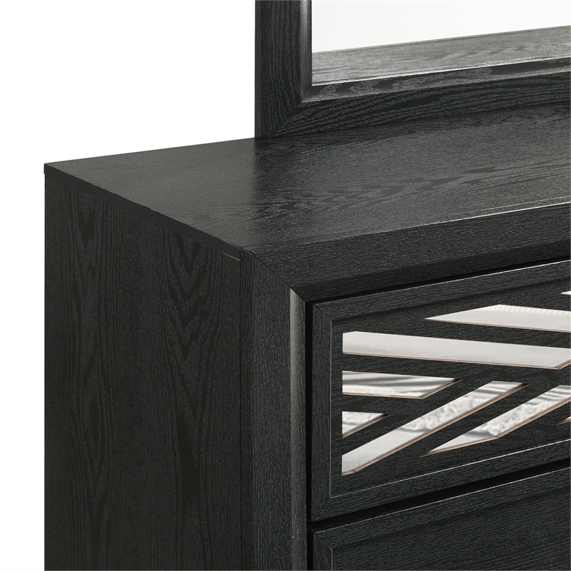 New Classic Furniture Obsidian Solid Wood 6-Drawers Dresser with Mirror in Black