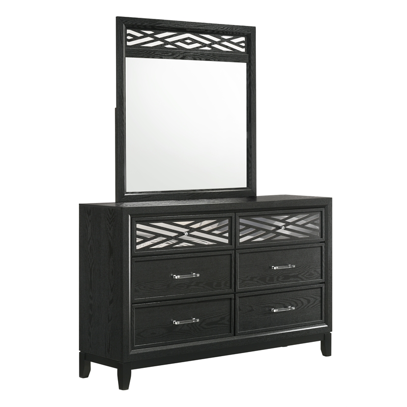 New Classic Furniture Obsidian Solid Wood 6-Drawers Dresser with Mirror in Black
