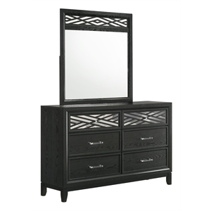 new classic furniture obsidian solid wood 6-drawers dresser with mirror in black
