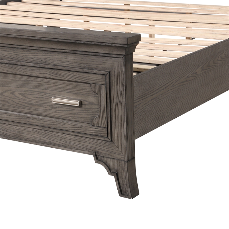 New Classic Furniture Lisbon Solid Wood Queen Bed with 2-Storage Drawers in Gray