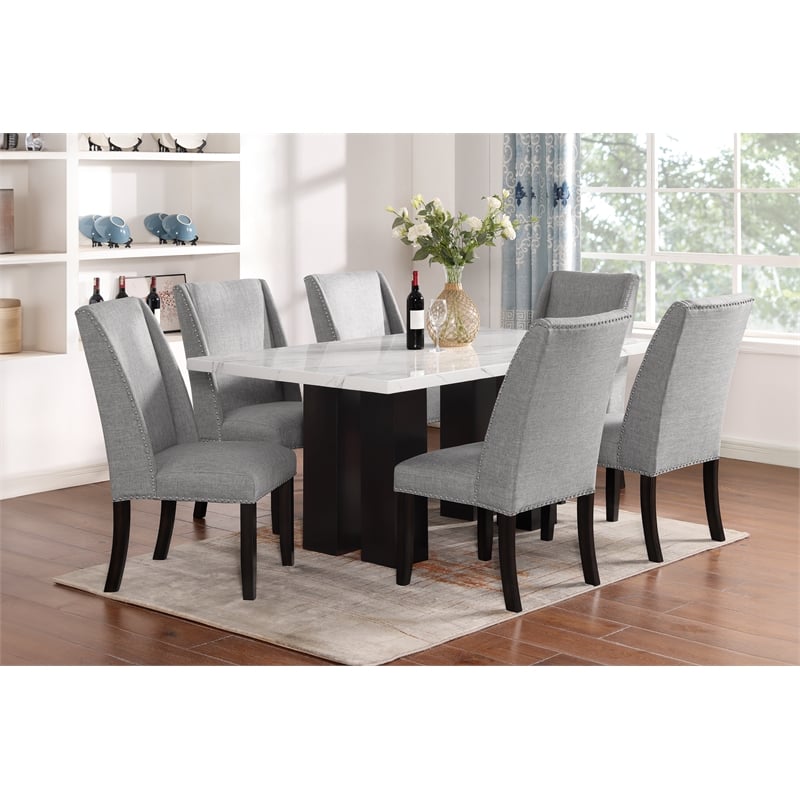New Classic Furniture Faust 7-Piece Solid Wood Dining Table Set in Gray