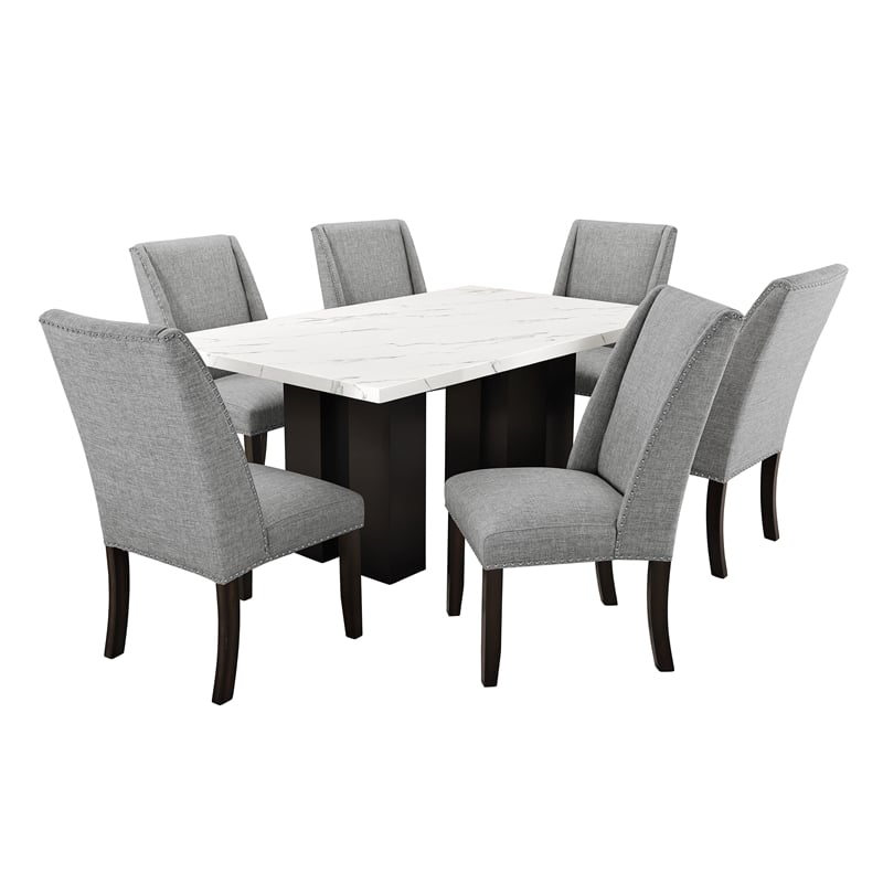 New Classic Furniture Faust 7-Piece Solid Wood Dining Table Set in Gray