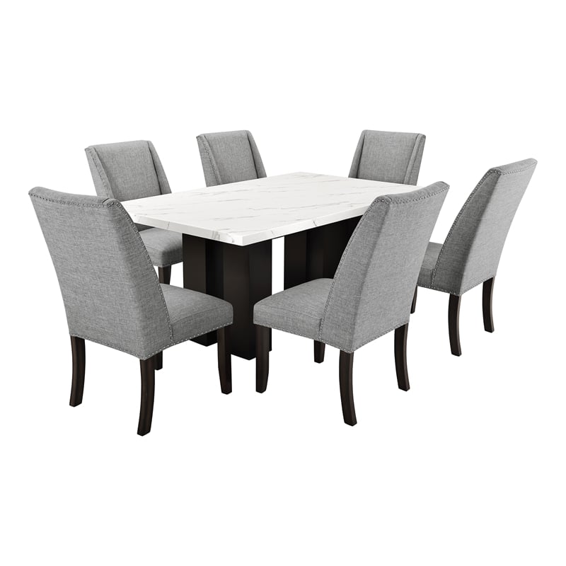 New Classic Furniture Faust 7-Piece Solid Wood Dining Table Set in Gray