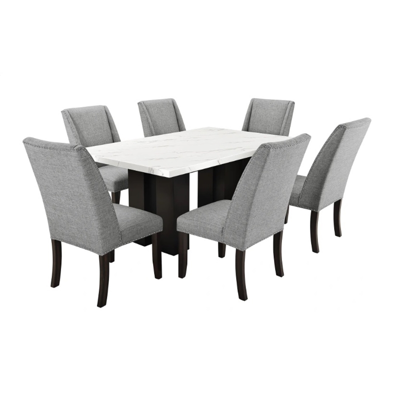 New Classic Furniture Faust 7-Piece Wood Counter Table Set with 6 Chairs in Gray